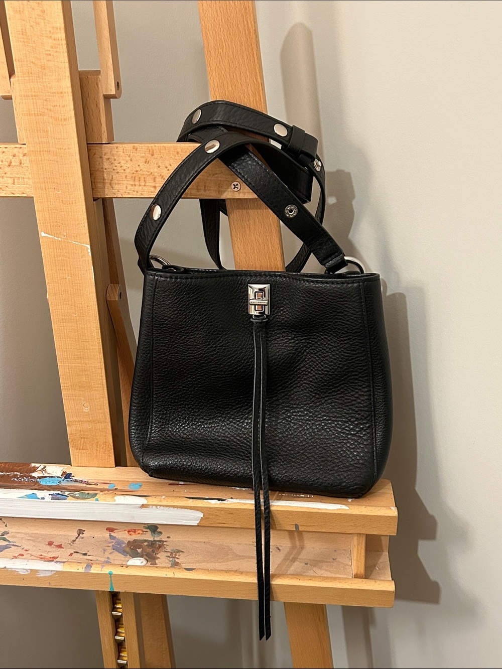 Rebecca Minkoff Darren Mini Feed Bag in Black Leather EUC